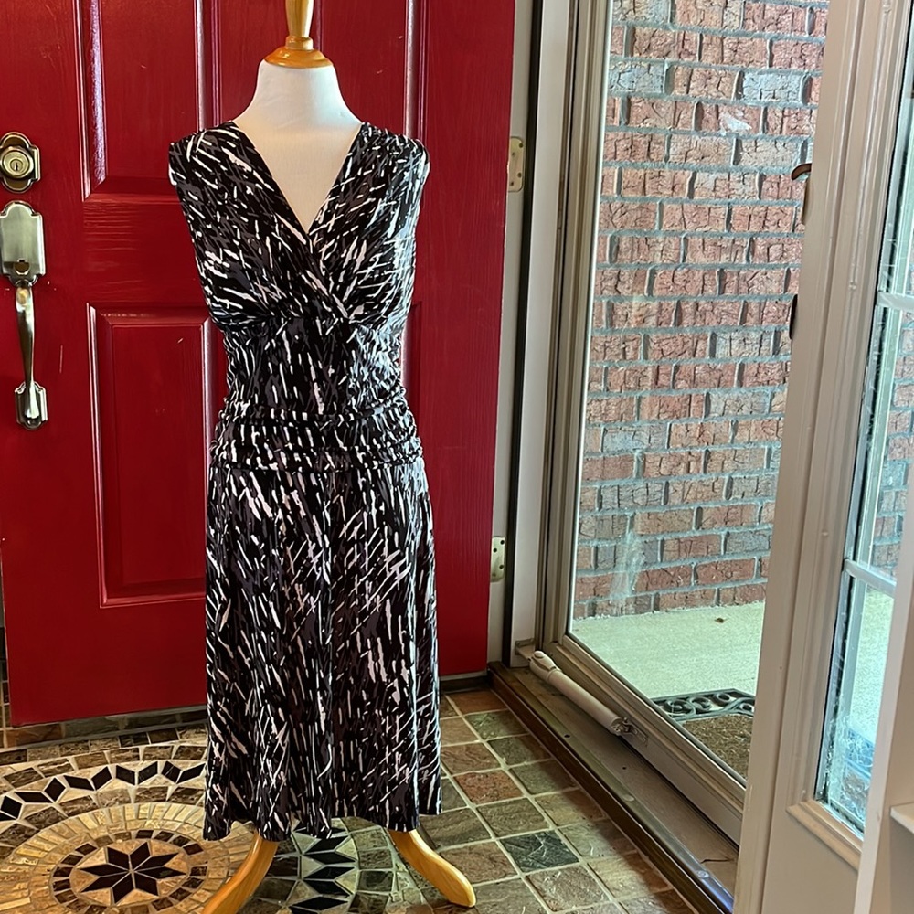 Nine West Black White Grey Jersey V-Neck Dress 16